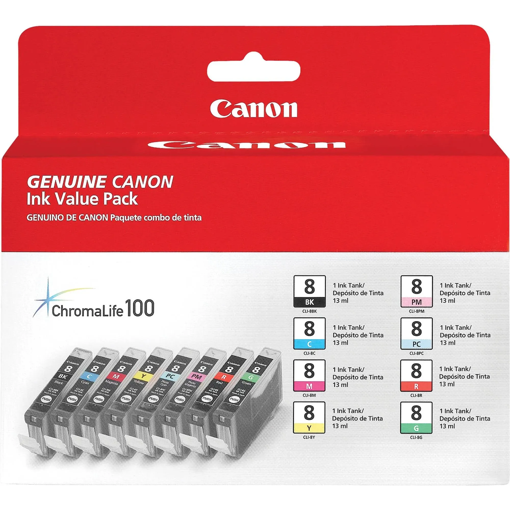 Canon� 0620B015 (CLI-8) Ink Tank, 8/Pack, Assorted CNM0620B015