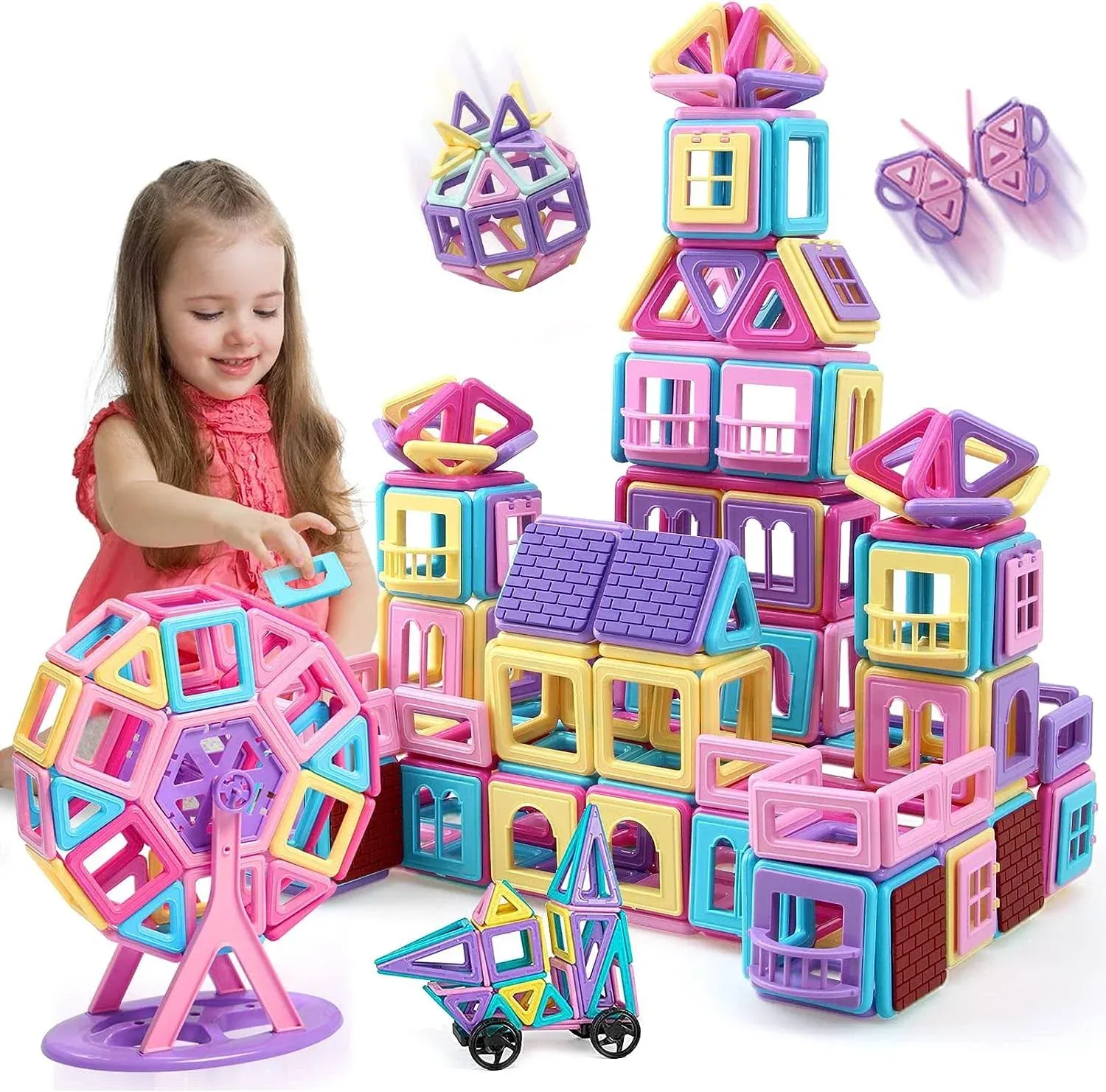 Tolnetr Magnetic Tiles for 3 4 5 6 7 8+ Year Old Boys Girls Magnetic Blocks Building Set for Kids Ages 3-6, Creativity and Educational Construction