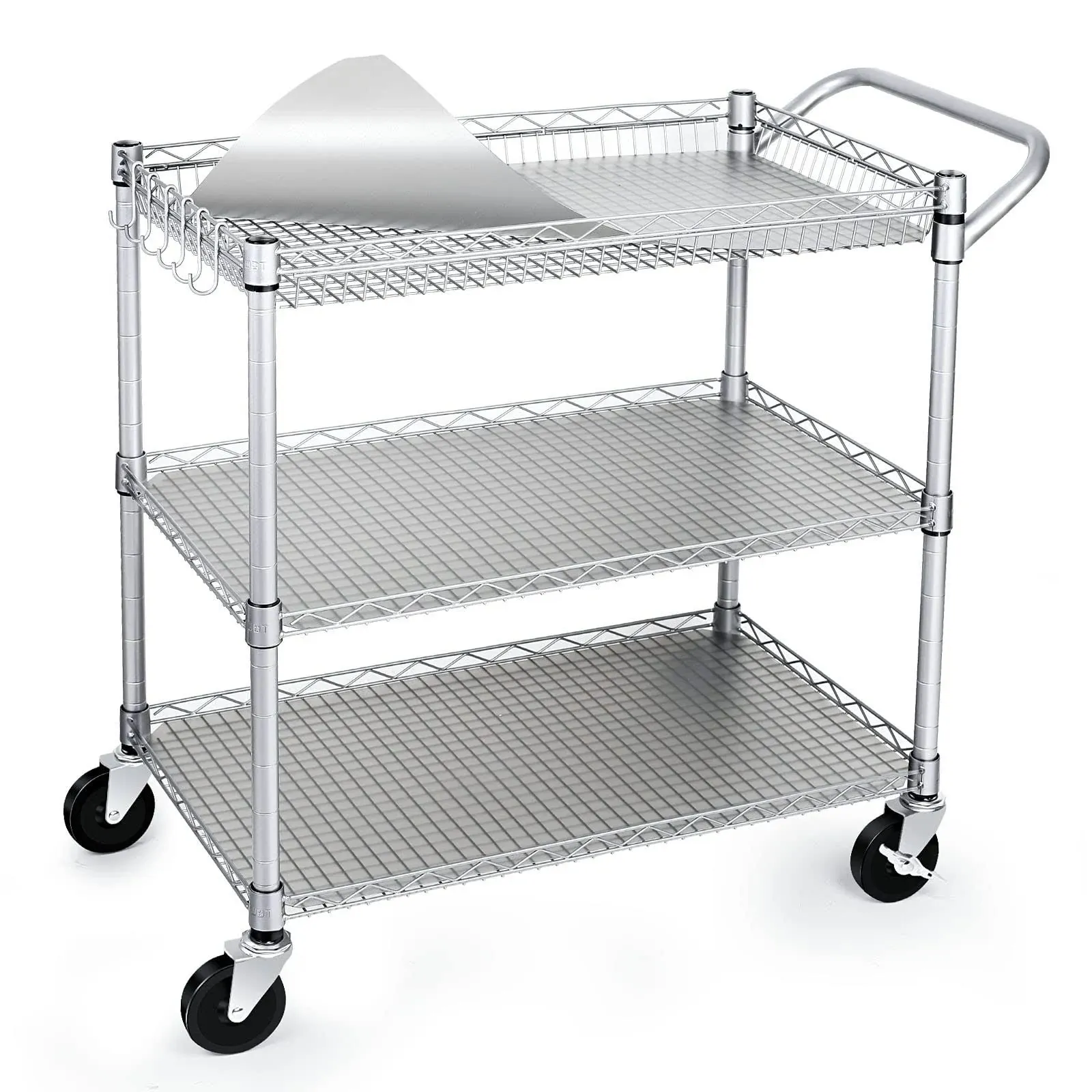 WDT Commercial Grade Heavy Duty Utility Cart 990lbs Capacity, 3 Tier Wire Rolling ...