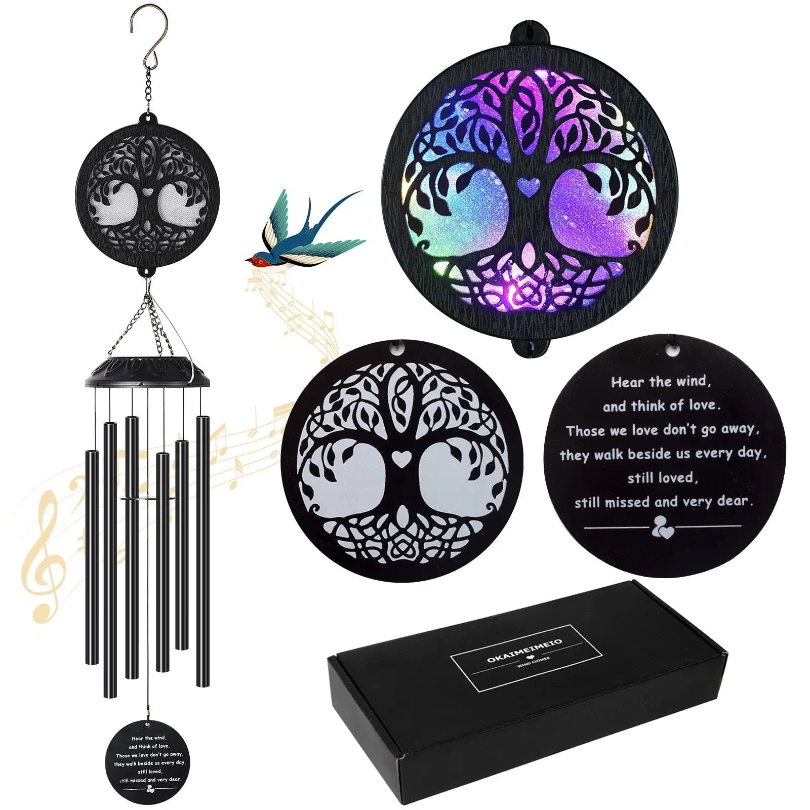 Solar Wind Chimes, Memorial Gift for Mom, Wind Chimes for Outside, Tree of Life