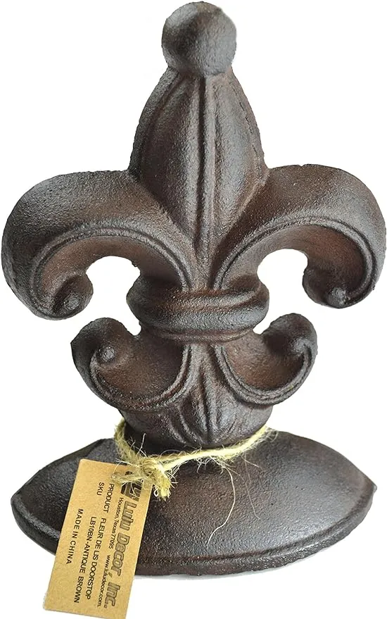 Cast Iron Fleur De Lis Door Stop Bookend  - Brown