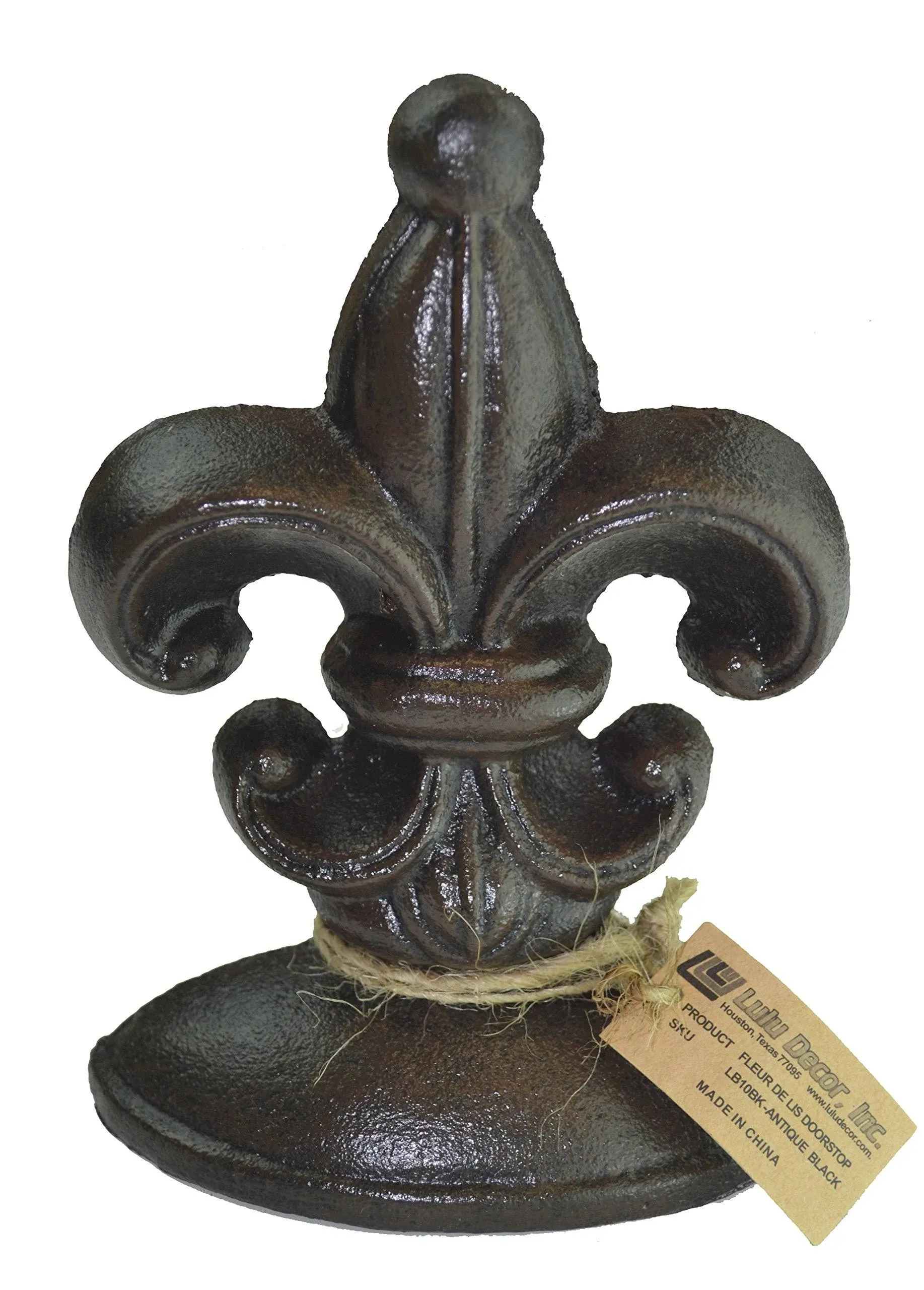 Lulu Decor, Cast Iron Fleur de Lis Door Stop, 2 lbs, Door Stopper (Antique Black)