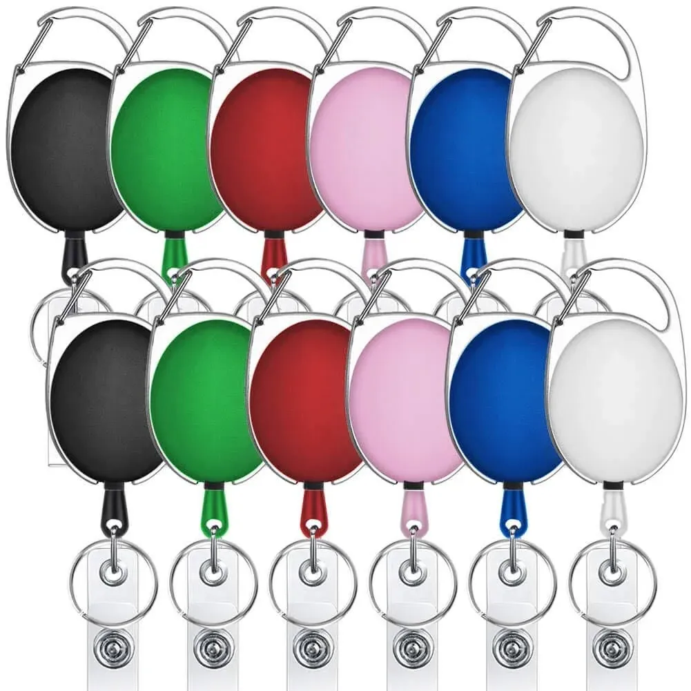 selizo 12 Packs Retractable ID Badge Card Holder Carabiner Badge Reel with Be...