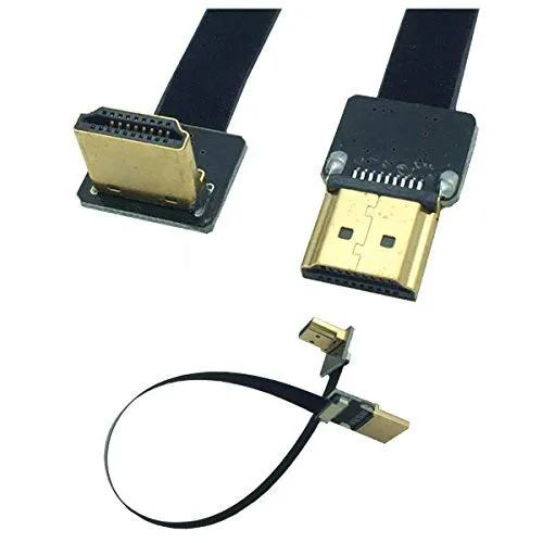 FPV HDMI Cable, 20CM FPV HDMI Slim Flat Cable, 90 Degree Downward HDMI Male to HDMI Male for RED BMCC FS7 C300 (Single Downward)