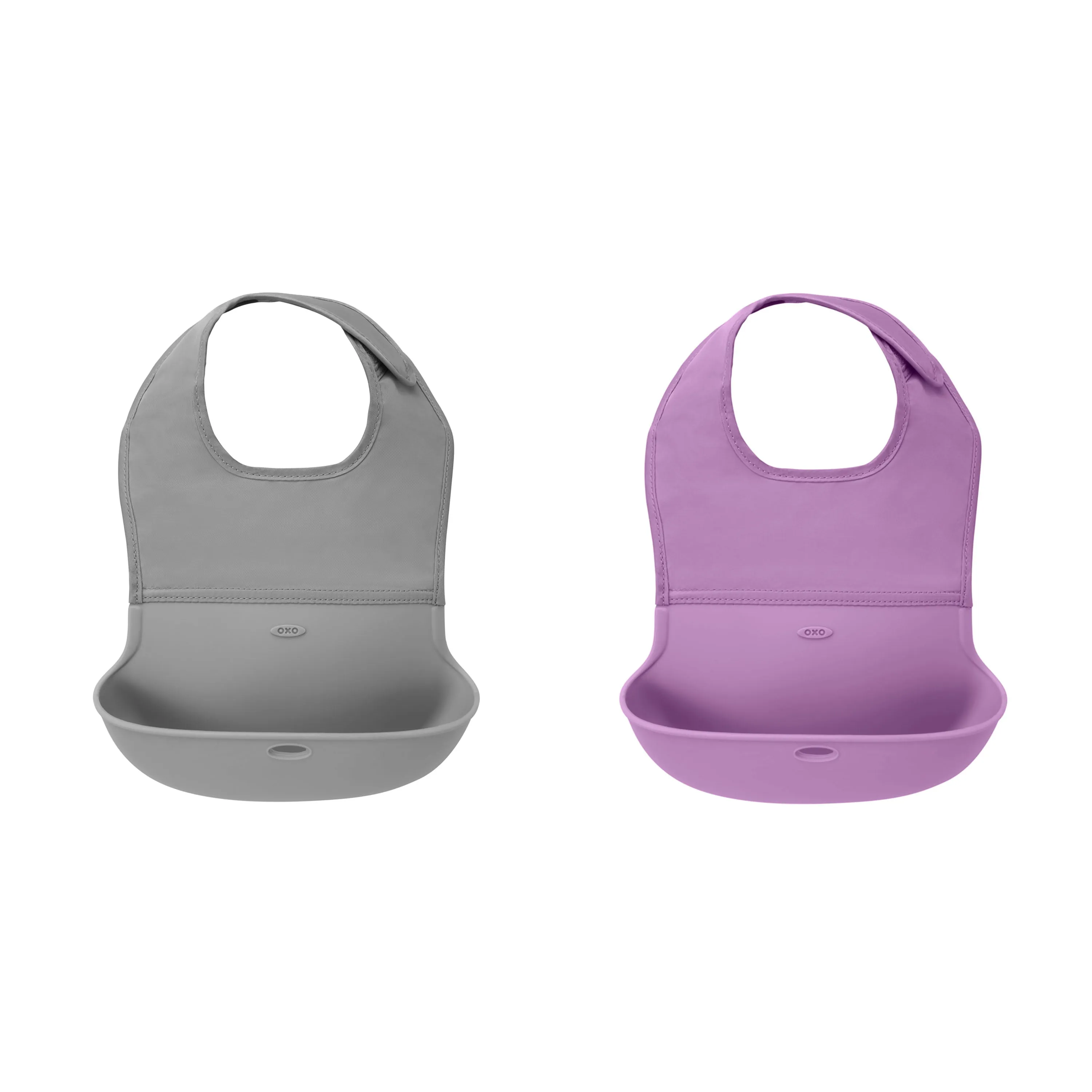 OXO Tot Silicone Roll-Up Feeding Baby Bib, Lavender and Gray, 2pk, Unisex