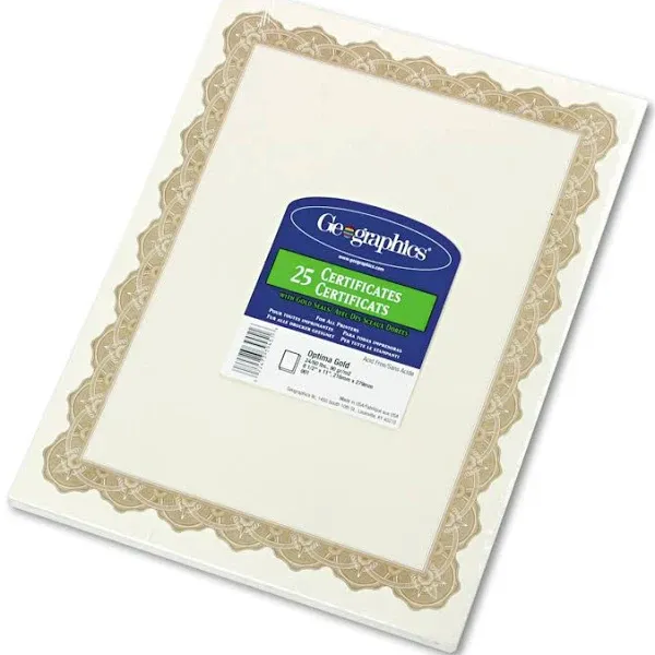 Geographics Parchment Paper Certificates, 8-1/2 x 11, Optima Gold Border, 25/Pack ...