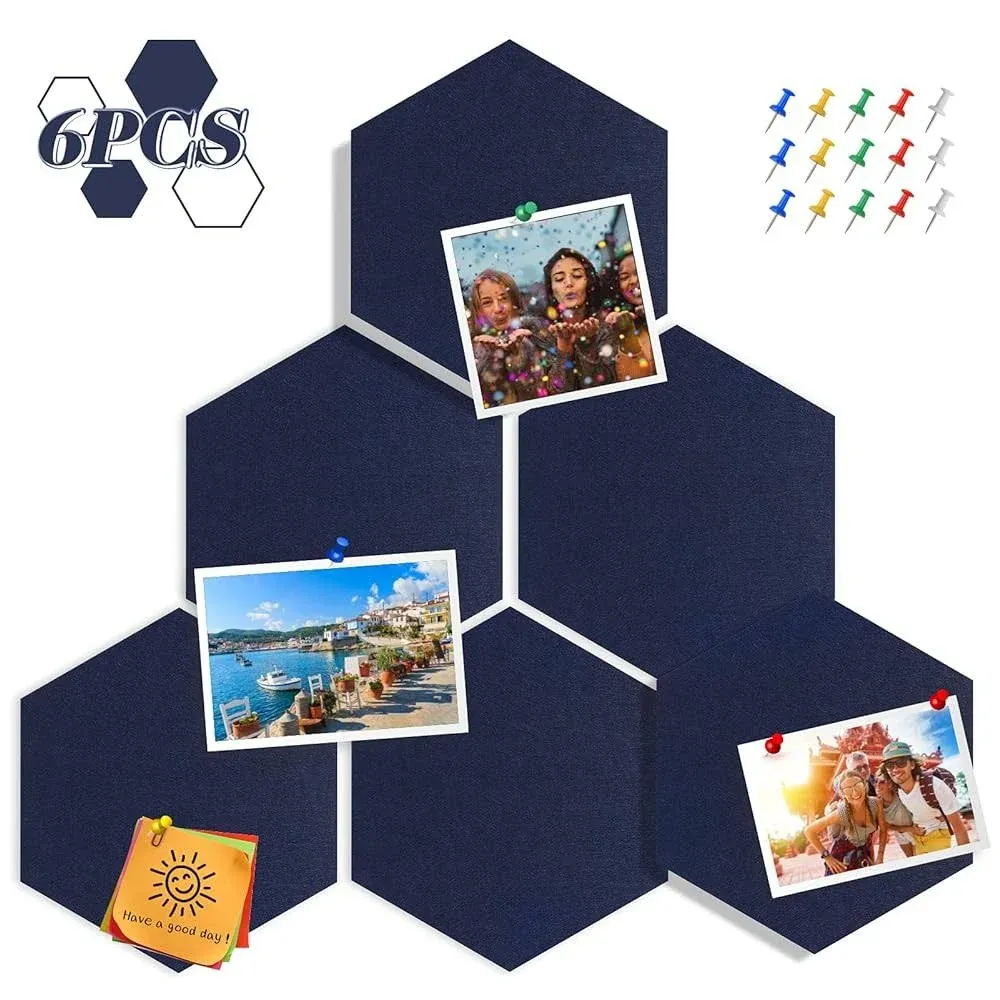 Tikea Hexagon Felt Bulletin Boards 6 Pack 10.2 x 11.8 inch, Hexagonal-blue 