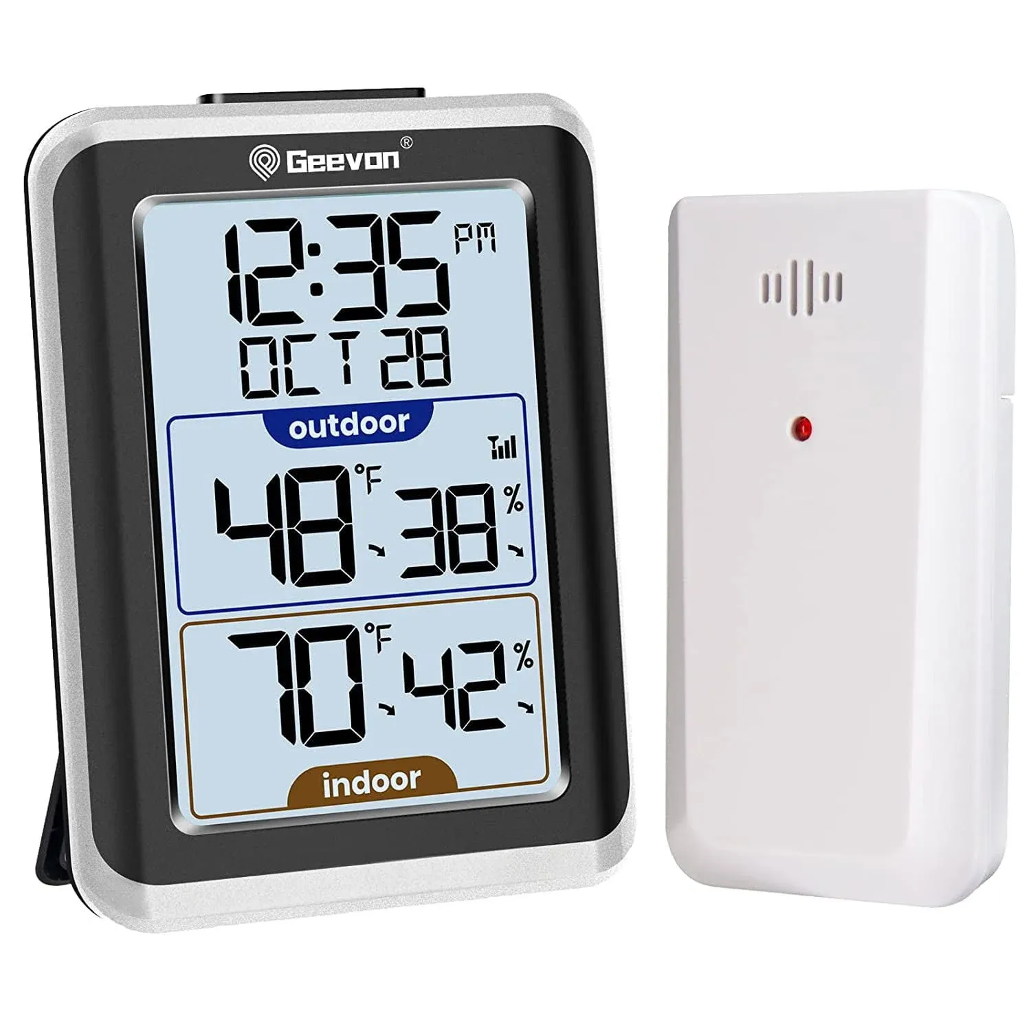 Geevon Indoor Outdoor Thermometer Wireless Digital Hygrometer Temperature Gauge With Time,200ft/60m Range Temperature