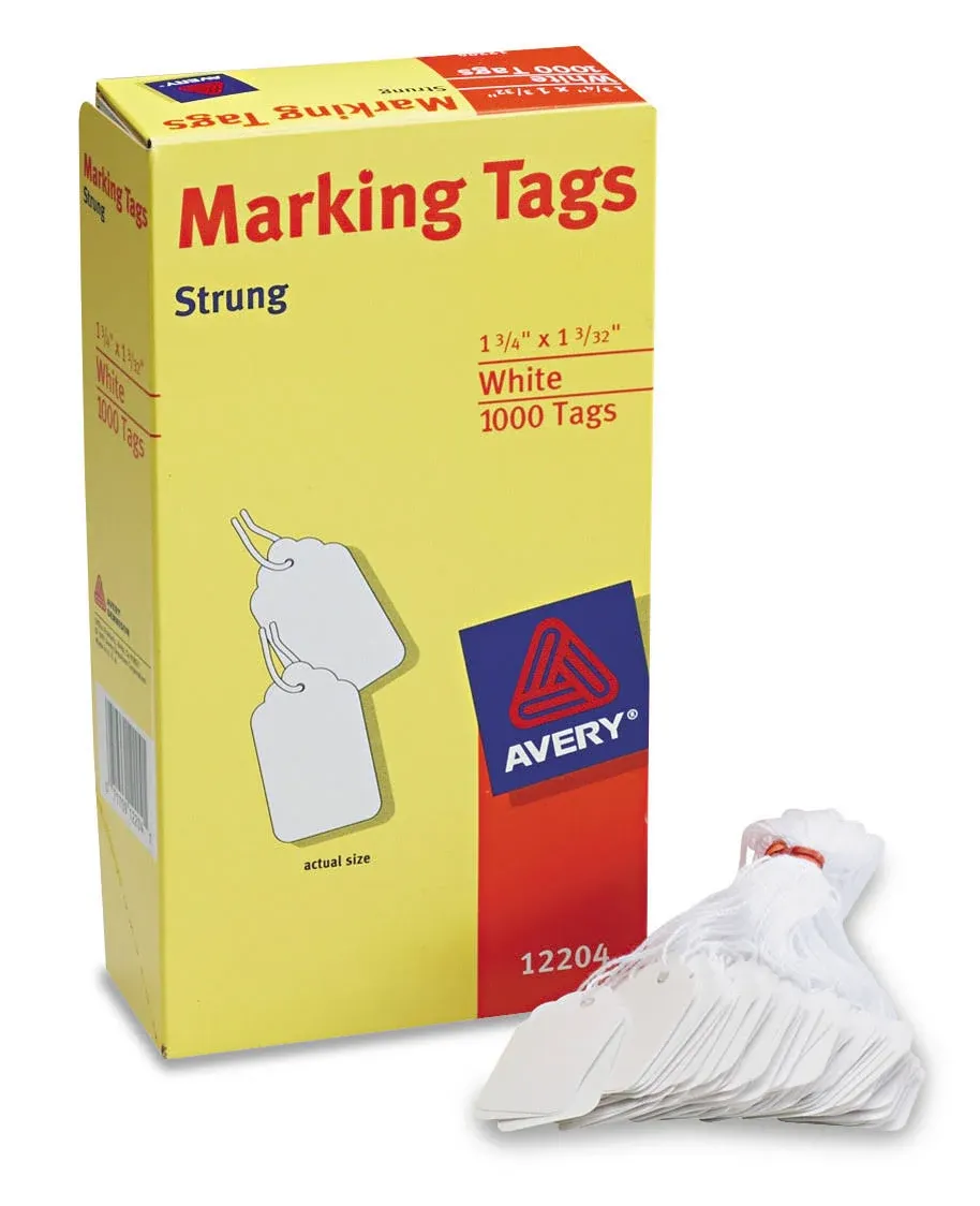 Avery Marking Tags, Strung, 1-3/4" x 1-3/32", 1,000 Tags (12204)