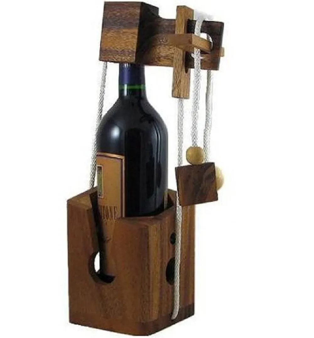 Think-n-Drink - Wooden Wine Bottle Puzzle Brain Teaser