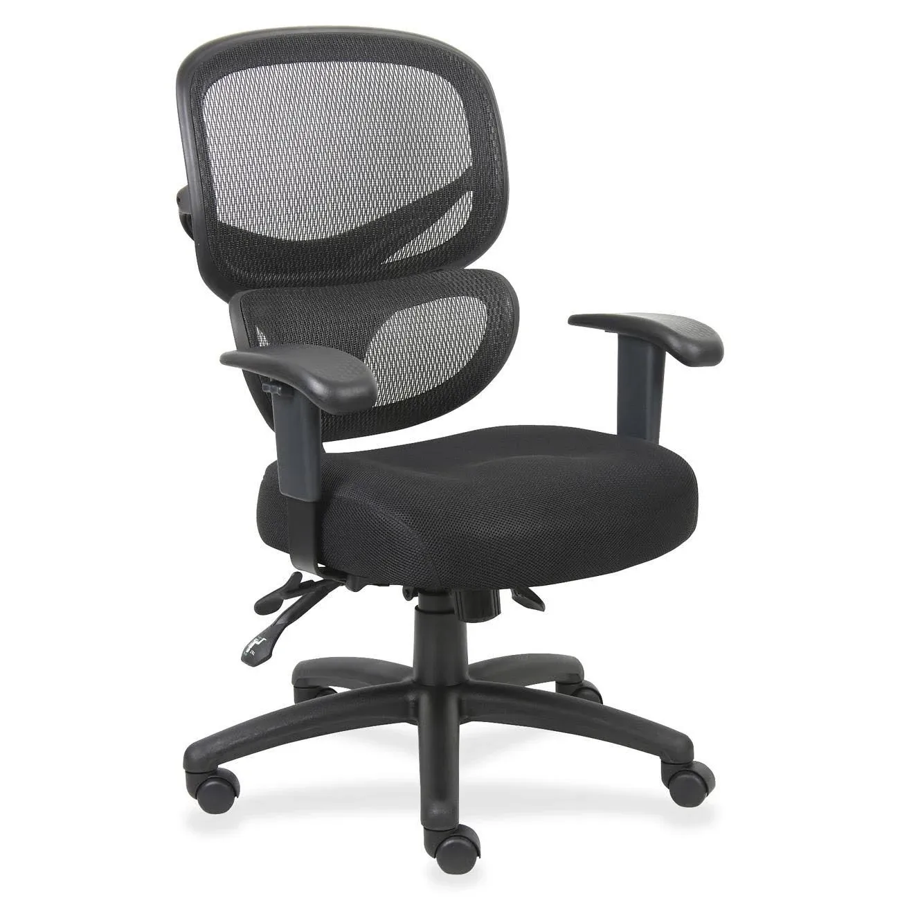 Lorell Mesh-Back Executive Chair - Black Fabric Seat - Black Mesh Back - 5-star Base - Black, Silver - Fabric - 1 Each