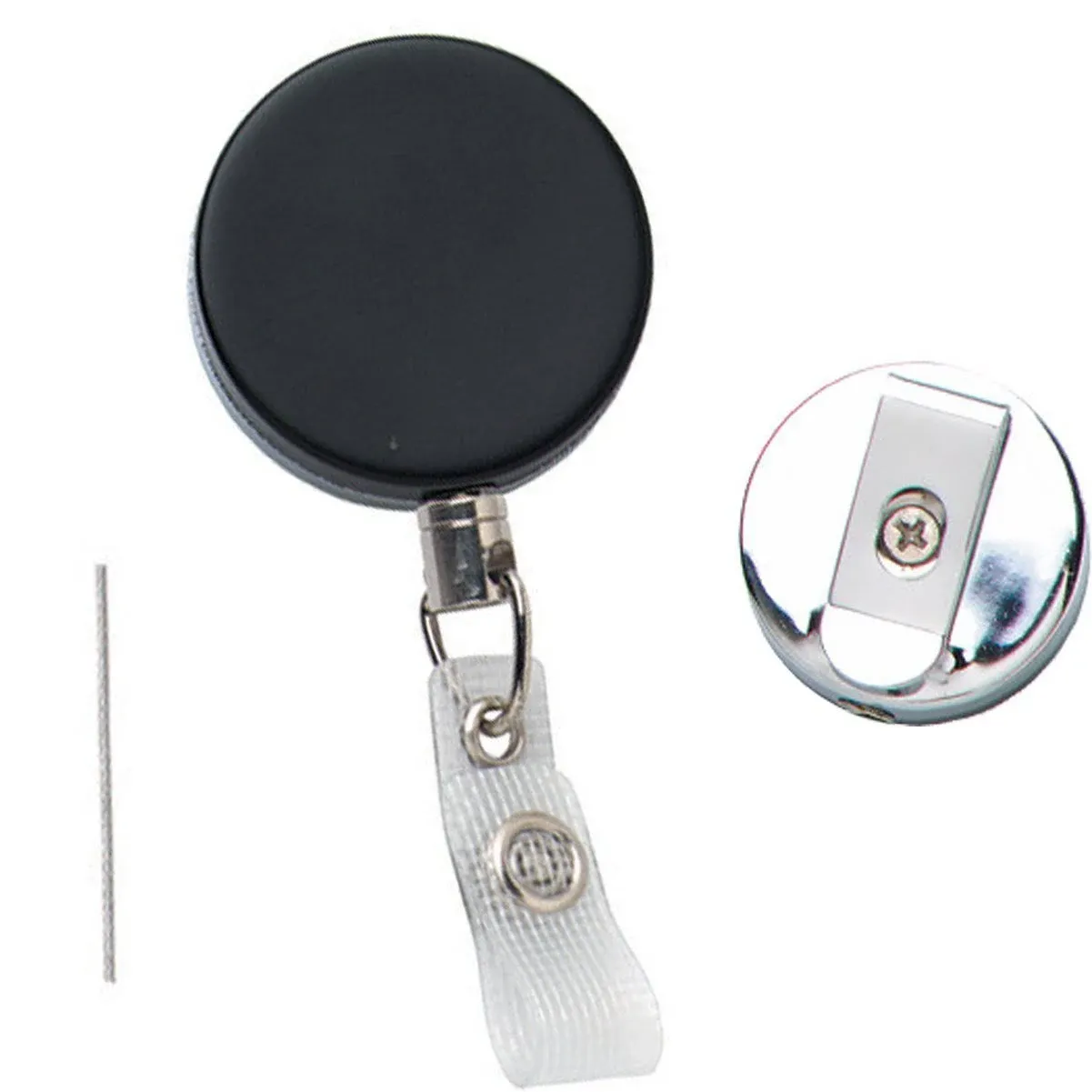 2 - Retractable Badge Reel w/ Steel Chain Link Cable - Free Ship! - Heavy Duty Metal Badge Holder w/ Belt Clip & Vinyl Strap for ID and Keys