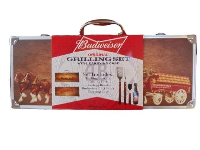 Budweiser Grilling Classics Set W/Spatula Basting Brush Case☆Missing BBQ Sauce☆