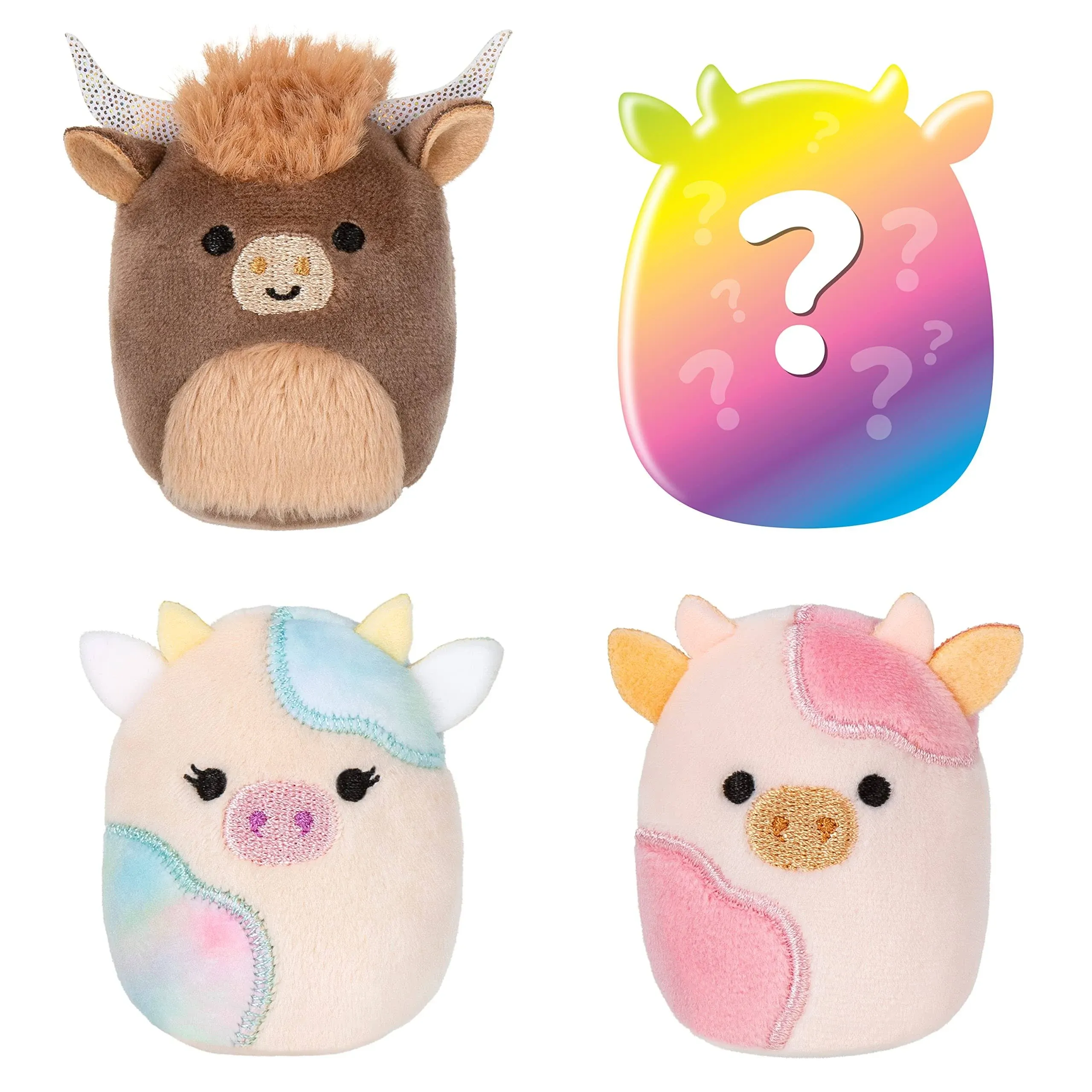 Squishville by Original Squishmallows Cow Squad Plush - Four 2-Inch Squishmallows Plush Including Reshma, Candess, Calton, and 1 Surprise - Toys for Kids