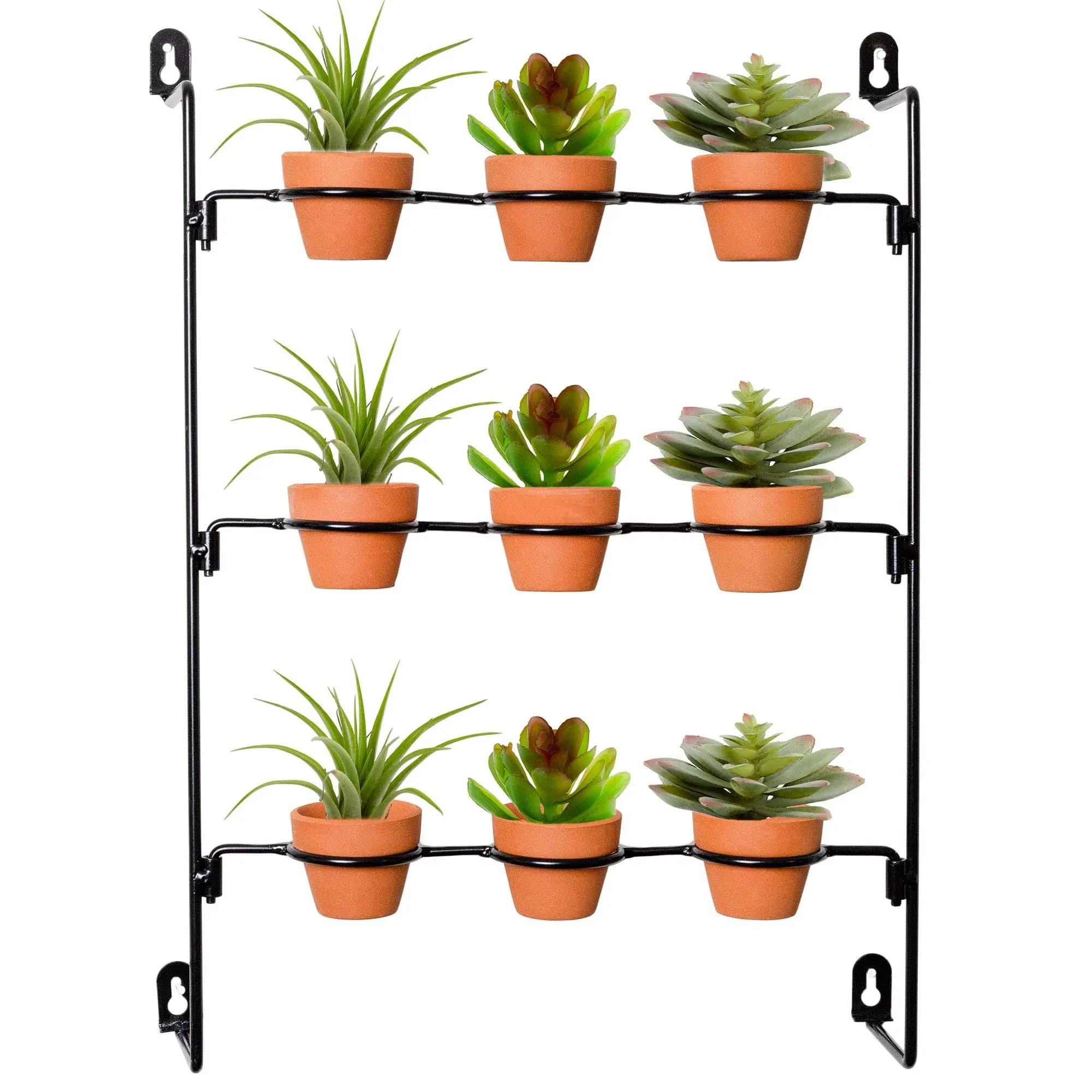 Black Mini Clay Pot Hanging Rack 2in w/ Pots; 3x3 Grid for Plants and Decor Use