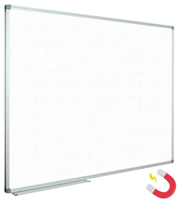 JILoffice Magnetic Dry Erase Planning Board, Grid Pattern White Board 48 x 36 Inch, Silver Aluminum Frame with Detachable Marker Tray for Office School and Home