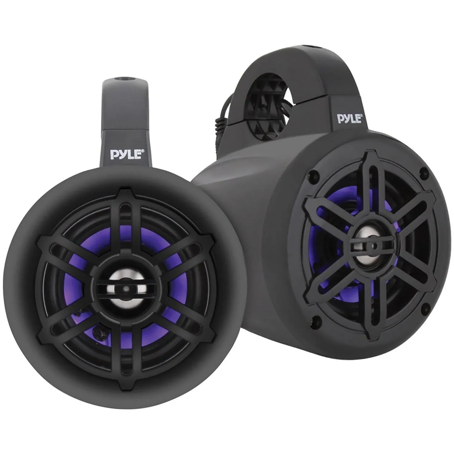 Pyle PLMRLEWB47BB 4-Inch 300-Watt Waterproof Marine Wakeboard Tower Speakers with LEDs (Black)