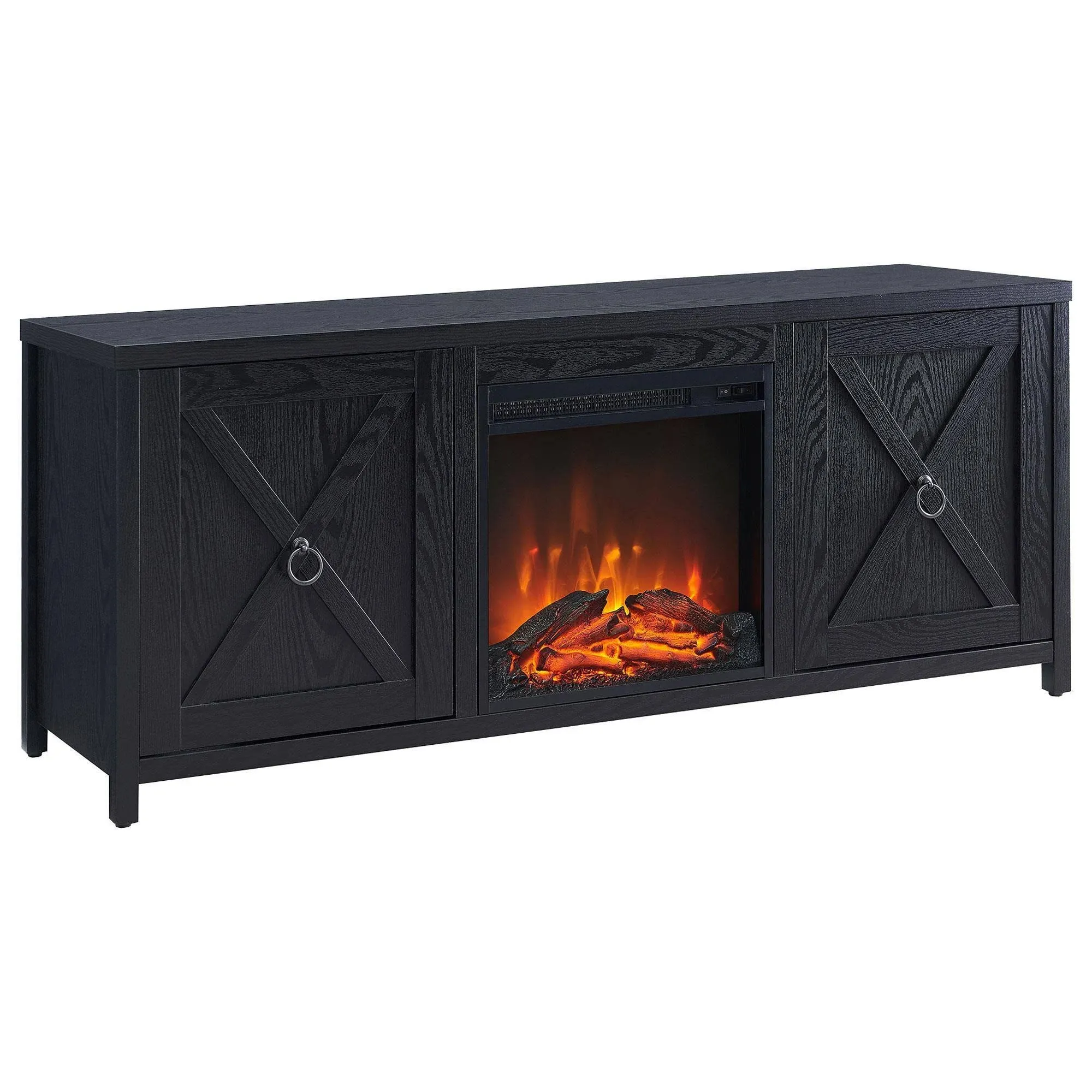 Hudson & Canal - Granger Rectangular TV Stand with Log Fireplace for TV's up to 65  in Black - TV1092