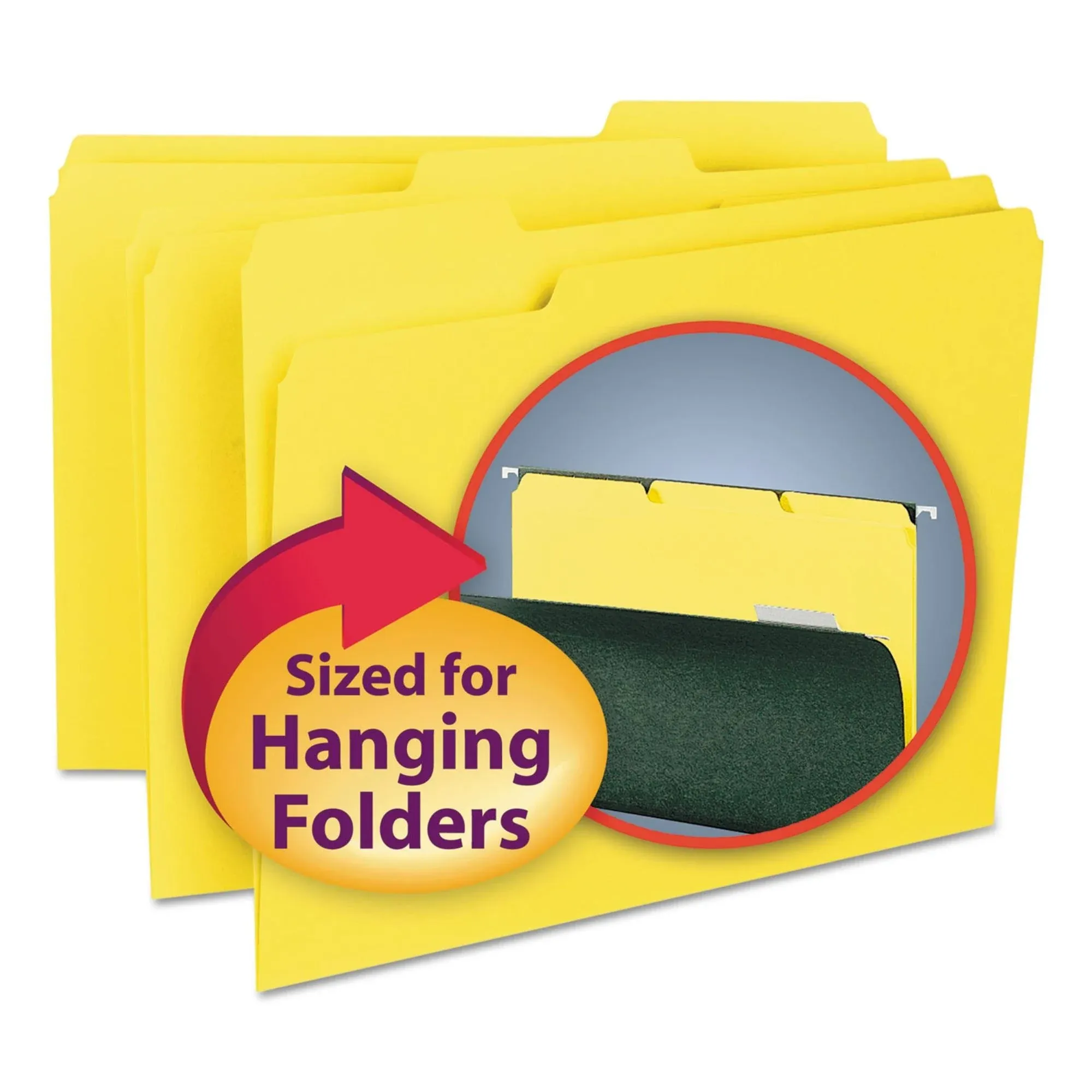 Smead Interior File Folders, 1/3-Cut Tab, Letter size, Yellow, 100/Box