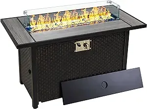 Walsunny 45" Propane Fire Pit Table 50,000 BTU Steel Gas Fire Pit with Lid and Lava Rock Rectangular