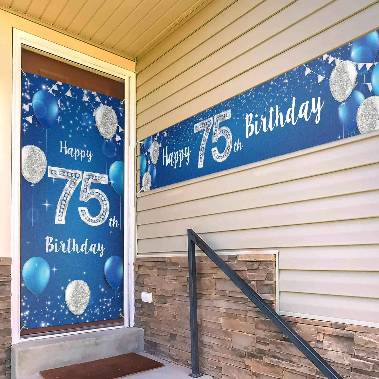 Happy 75th Birthday Door Cover Porch Banner Sign Set - 75 Years Old Birthday ...