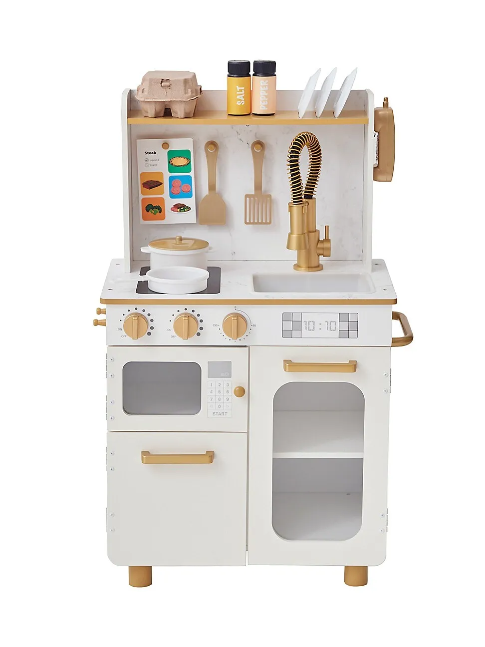 Teamson Kids Little Chef Memphis Small Play Kitchen with Accessories, Gray/Gold