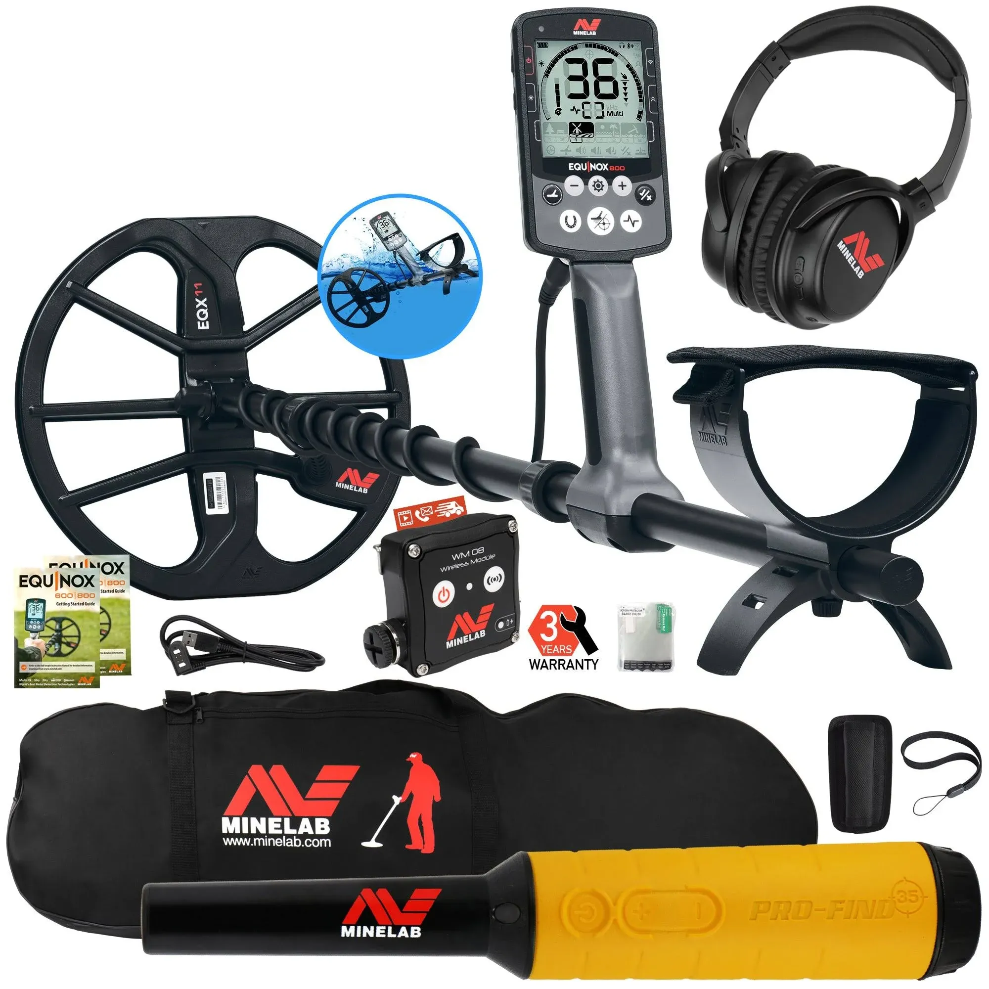 Minelab Equinox 800 Multi-IQ Metal Detector w/Pro Find 35 Pinpointer, Carry Bag