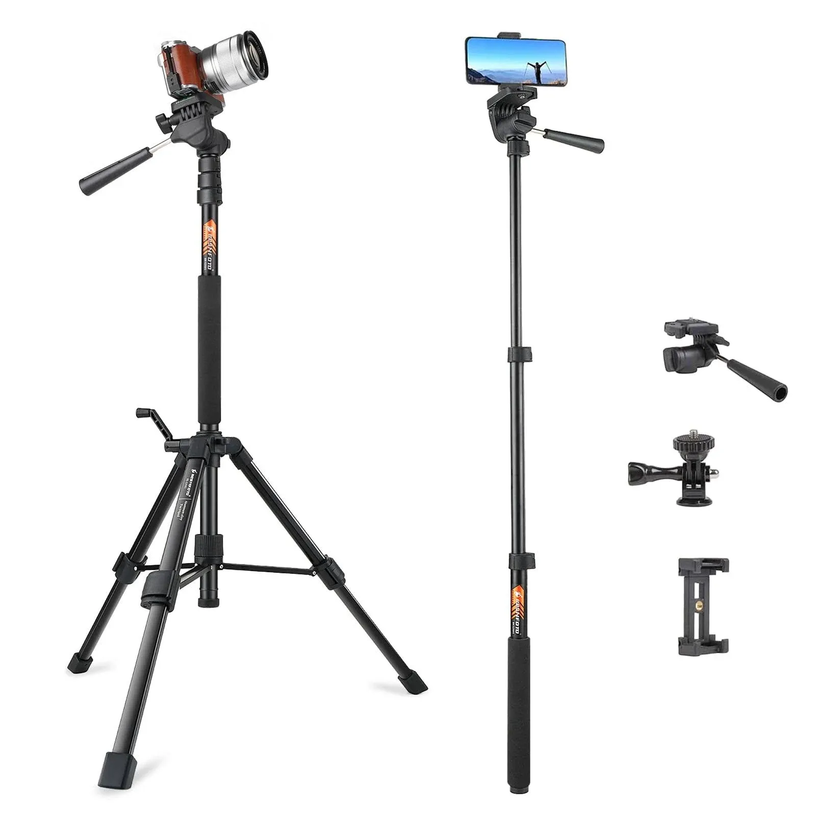 Besnfoto 70-Inch Cameraphone Tripod Monopod Aluminum Lightweight Compact for Travel convnient Pan Head QR Plate for DSLR Vlogging Camera