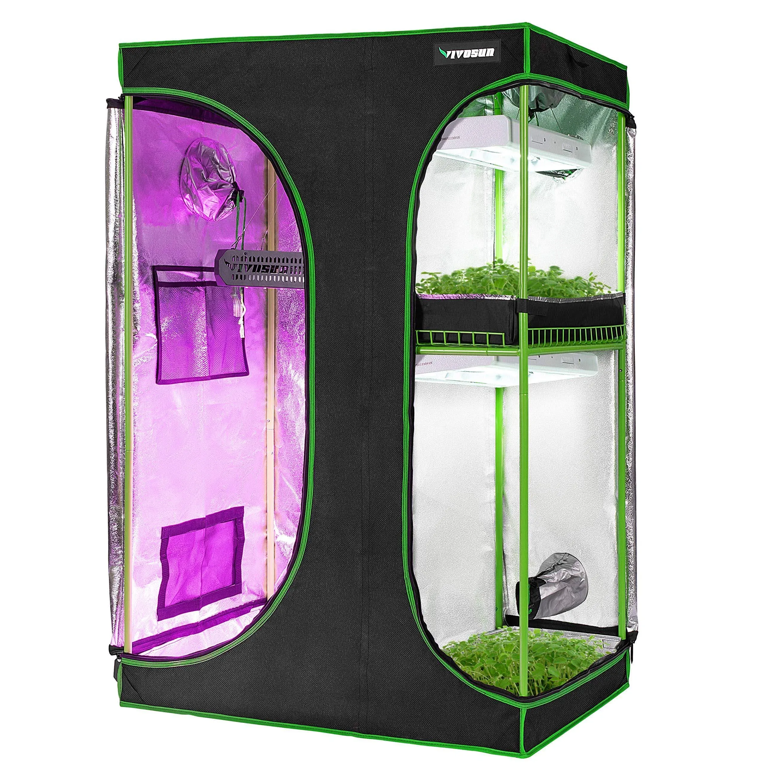 VIVOSUN 2-in-1 48"x36"x72" Mylar Reflective Grow Tent for Indoor Hydroponic ...