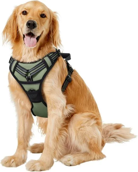 GOOPAWS Padded Reflective Dog Harness, Easy Control Lightweight Dog Harness, Adjustable Outdoor Pet Harness for Small Medium Large Dogs, Size: 32-43