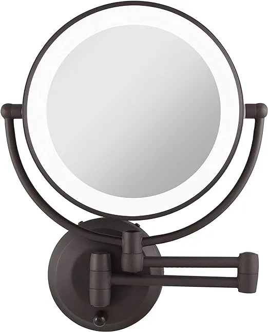 Cordless Dual LED Lighted Round Wall Mount Mirror 1X/10X, Oil Rubbed Bronze