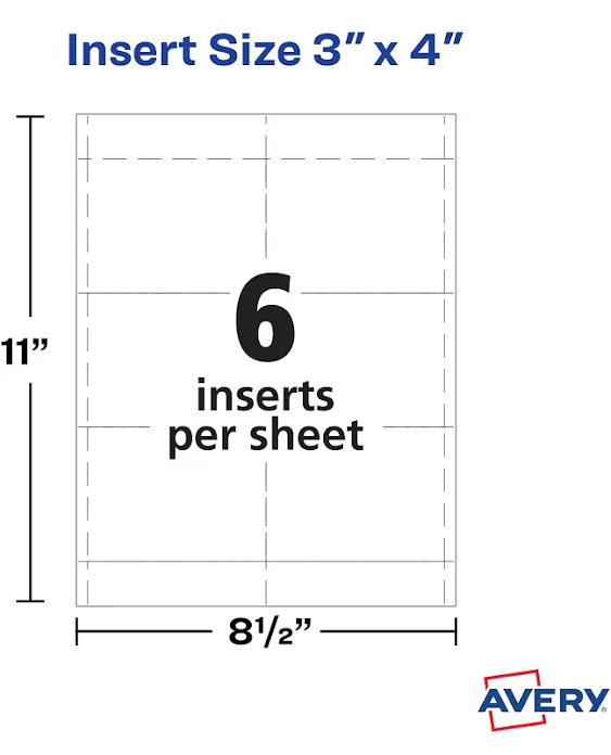 Avery Name Badge Inserts, Print or Write, 3 x 4 Inch, 300 Card Stock Refills (5392), White