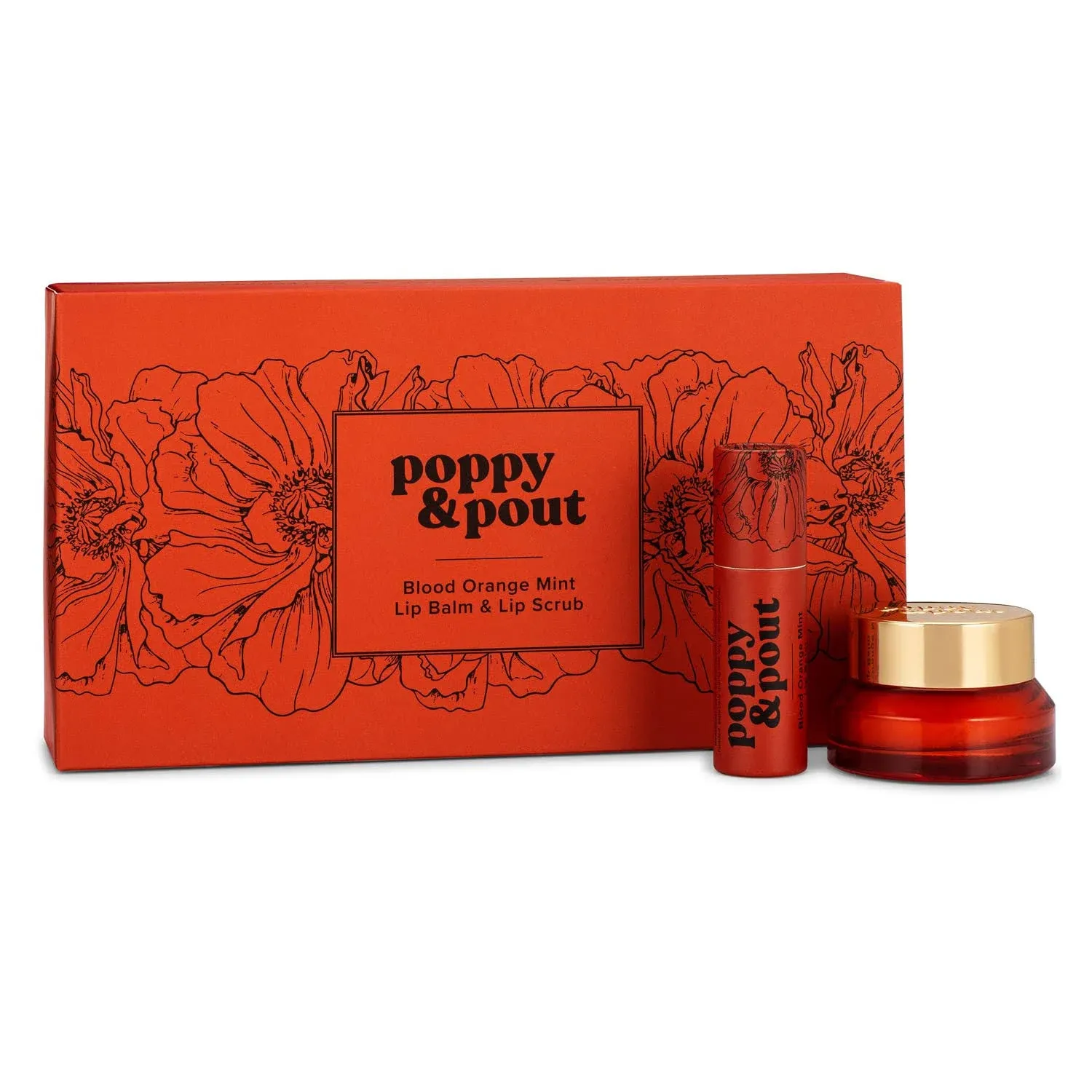 Poppy & Pout Lip Care Set | Lip Balm & Scrub | Sustainable Cardboard Tubes & Glass Jars, All Natural, Beeswax, Coconut Oil, Cruelty Free, Exfoliating & Moisturizing Lip Treatment (Blood Orange Mint)