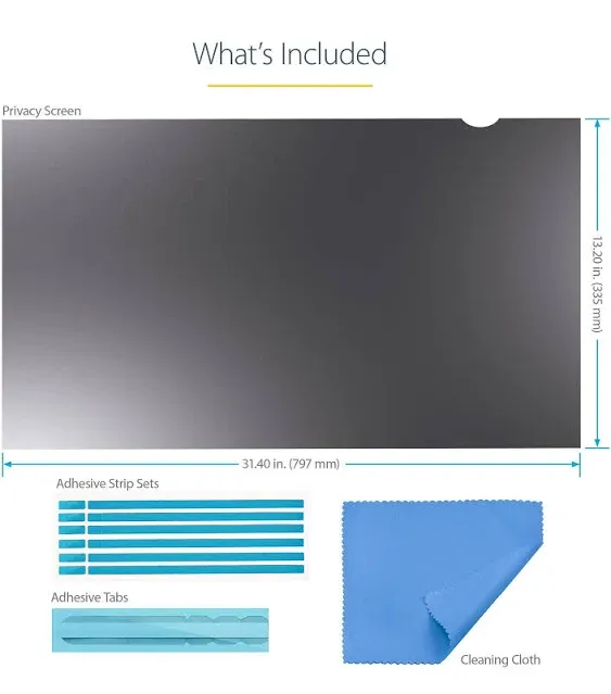 StarTech.com Monitor Privacy Screen for 34 inch Ultrawide Display - 21:9 Widescreen - Computer Screen Security Filter - Blue Light Reducing Protector - Matte/Glossy - +/-30 Degree (PRIVSCNMON34W)