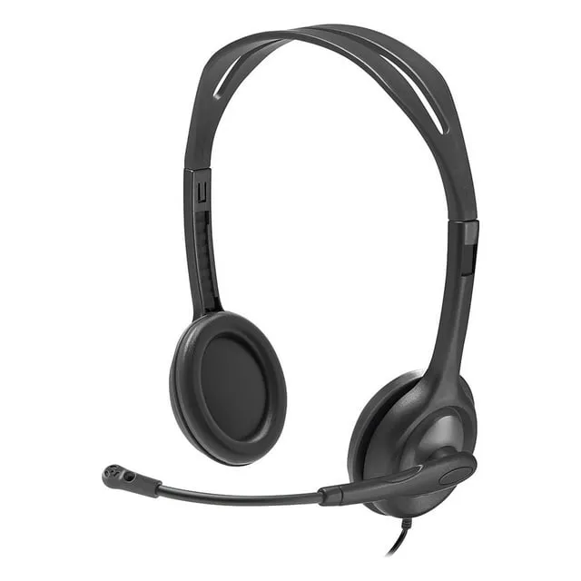 Logitech H111 Wired Headset, Stereo Headphones with Noise-Cancelling Microphone, 3.5 mm Audio Jack, PC/Mac/Laptop/Smartphone/Tablet - Black