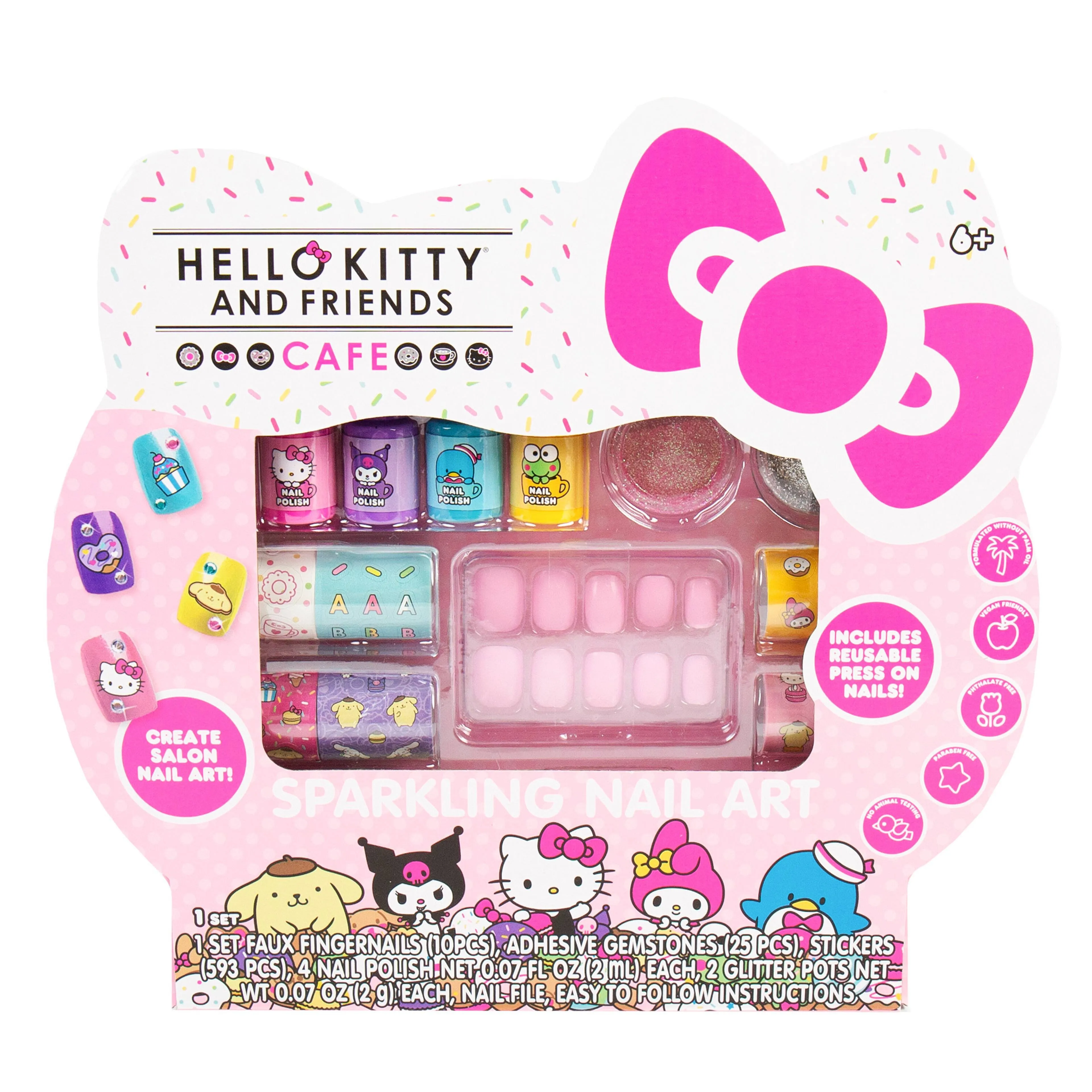 Hello Kitty and Friends Sparkling Nail Art Kit, DIY Hello Kitty Nails, Kids Nail Polish Set for Girls, Kids Makeup Set & Toy for Girls Age 6+, Hello Kitty and Friends Nail Stickers