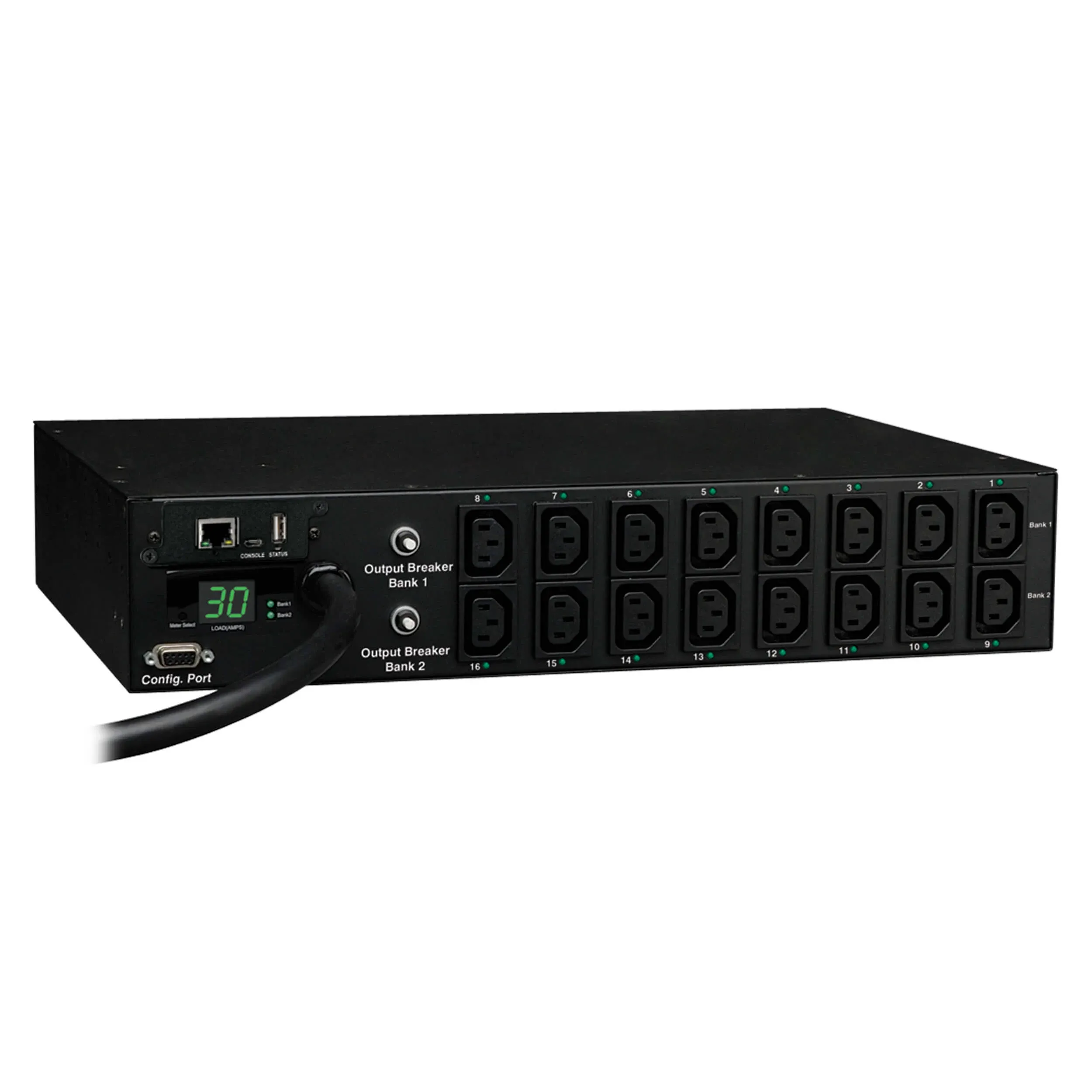 Tripp Lite 5.8 kWatts Single-Phase Switched PDU with LX Platform Interface, 208 / 240V Outlets (16 x C13), L6-30P Input, 12.0 Feet Cord, 2U Rack-Mount, TAA (PDUMH30HVNET)