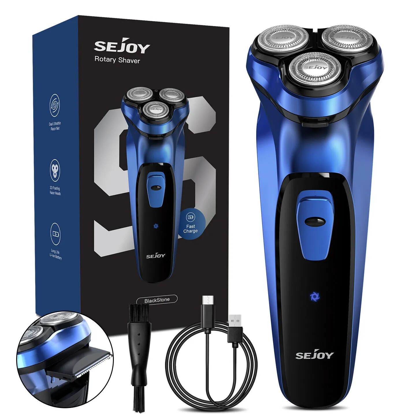 SEJOY Men Rechargeable Electric Shaver Pop-up Trimmer Rotary Razor Beard Shaving