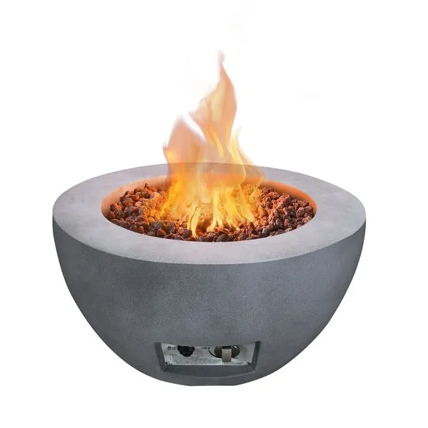 Kante 25 Inch Wide Round Concrete and Metal Outdoor Eco-Friendly Smokeless 50,000 BTU Propane Gas Fire Pit Bowl Table