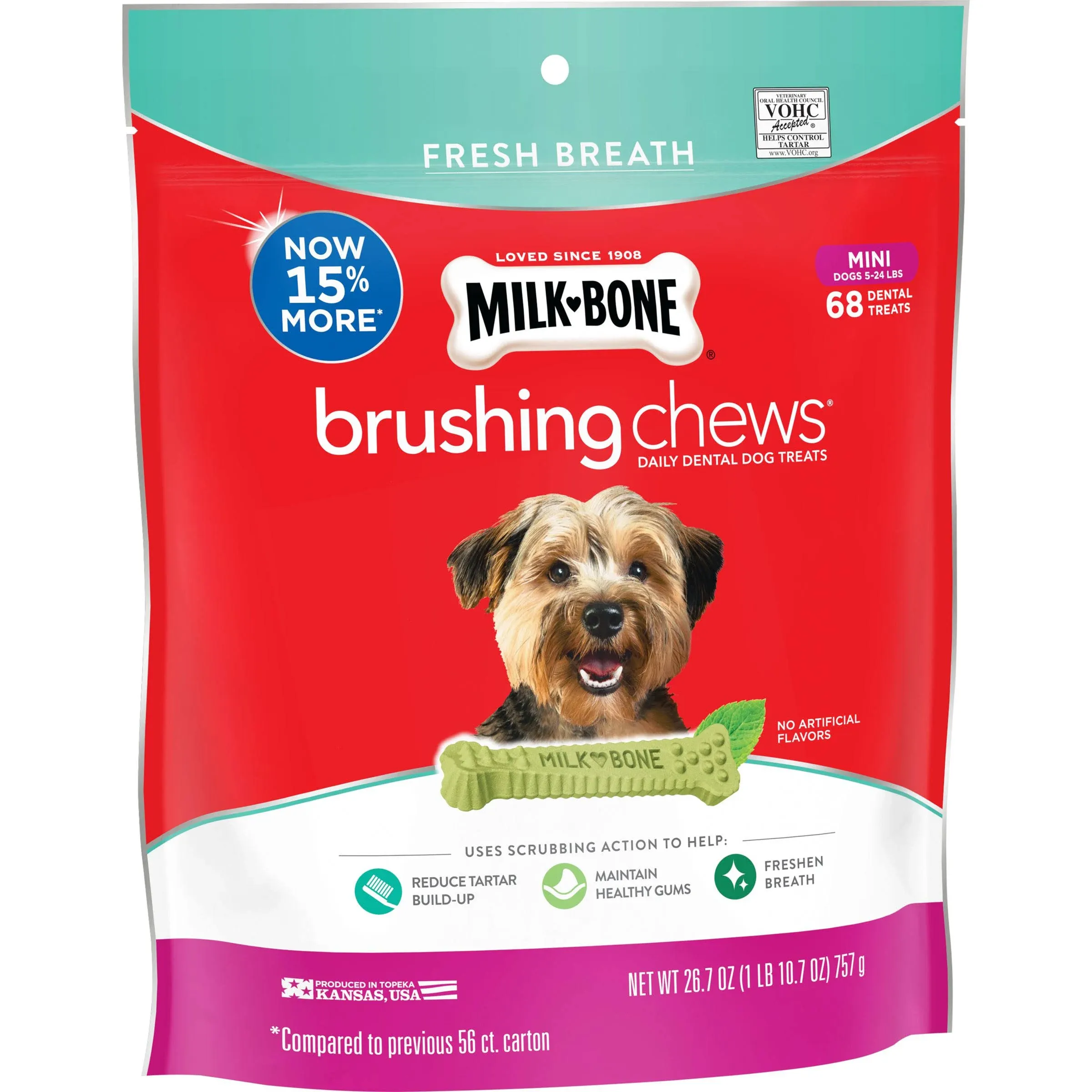 Milk-Bone Brushing Chews Fresh Breath Dental Dog Treats Mini 68ct