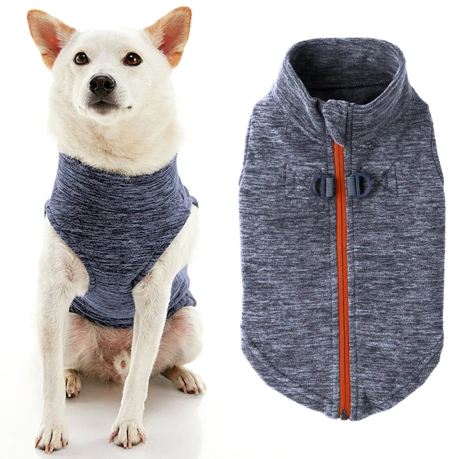 Gooby Zip Up Fleece Dog Vest - Gray Wash - Medium