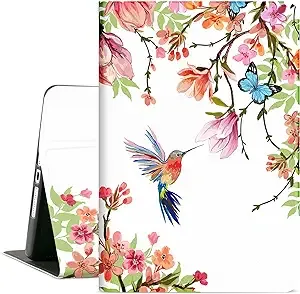 Cutebricase iPad 10.2 Case for 9th Generation Case, 8th 7th Women Girls, Multi-Angle View Adjust Stand Auto Wake/Sleep, Flower Hummingbird