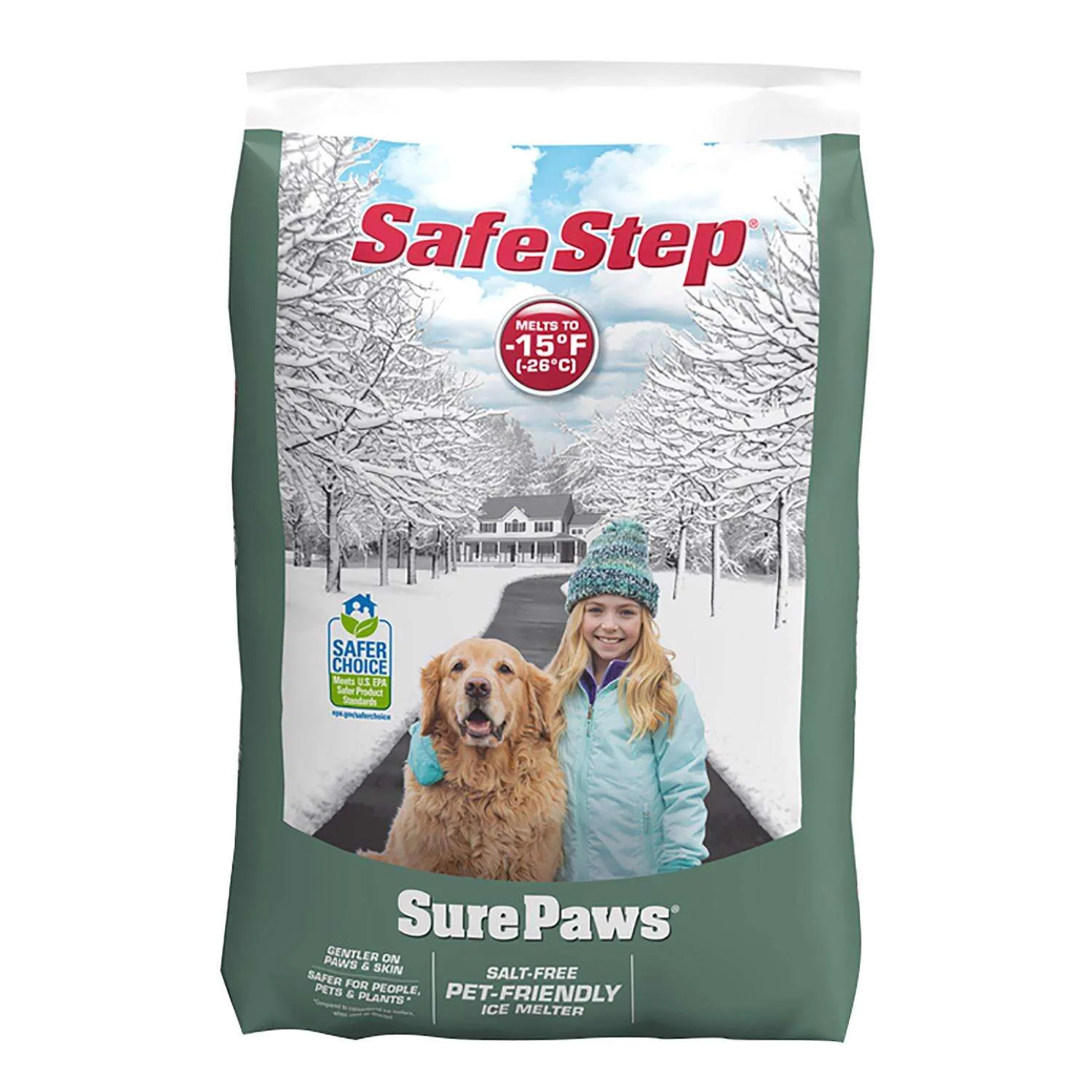 Safe Step 752907 Sure Paws 56720 Ice Melter, Crystal, White, Odorless, 20 Pound Bag