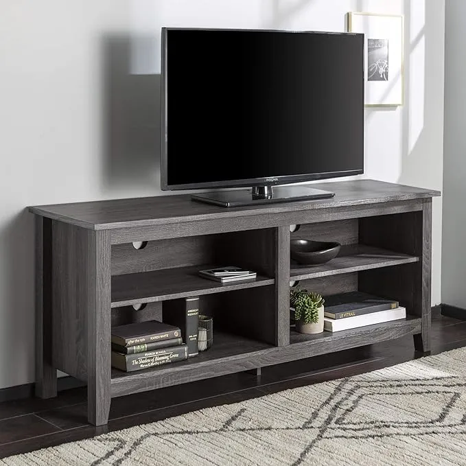 Walker Edison Wren Classic 4 Cubby TV Stand for TVs up to 65 Inches, 58 Inch, Dark Walnut