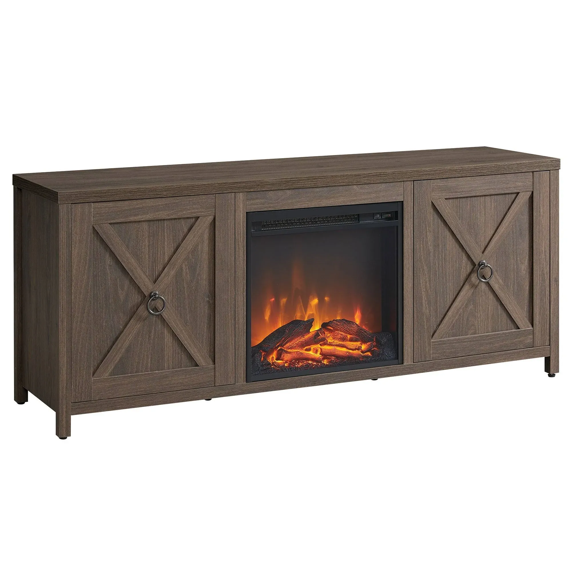 Granger Rectangular TV Stand with Log Fireplace for TV\'s up to 65" in Alder Brown