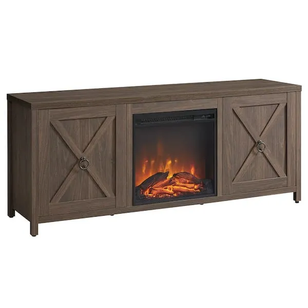 Hudson & Canal Granger TV Stand with Log Fireplace Insert