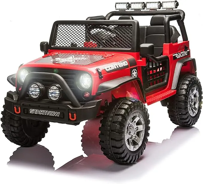 Sopbost 2-Seater Ride on Truck 12V Off-Road Ride On Toys Car with Remote Control Battery Powered Electric Car for Boys Girls, Spring Suspensions, Headights, Music(Red)