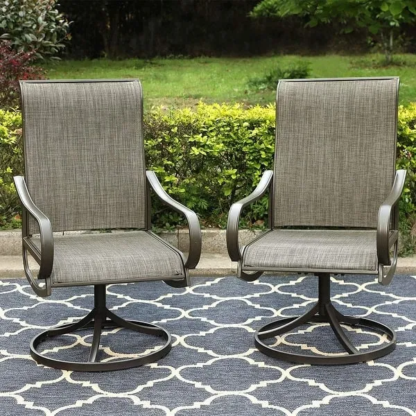 PHI VILLA Patio Swivel Dining Chairs Set of 2 Outdoor Kitchen Garden Metal Chair with Textilene Mesh Fabric