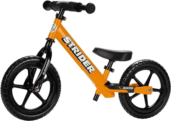 Strider 12” Sport Bike - No Pedal Balance Bicycle for Kids 18 Months to 5 Years - Includes Safety Pad, Padded Seat, Mini Grips & Flat-Free Tires - Tool-Free Assembly & Adjustments