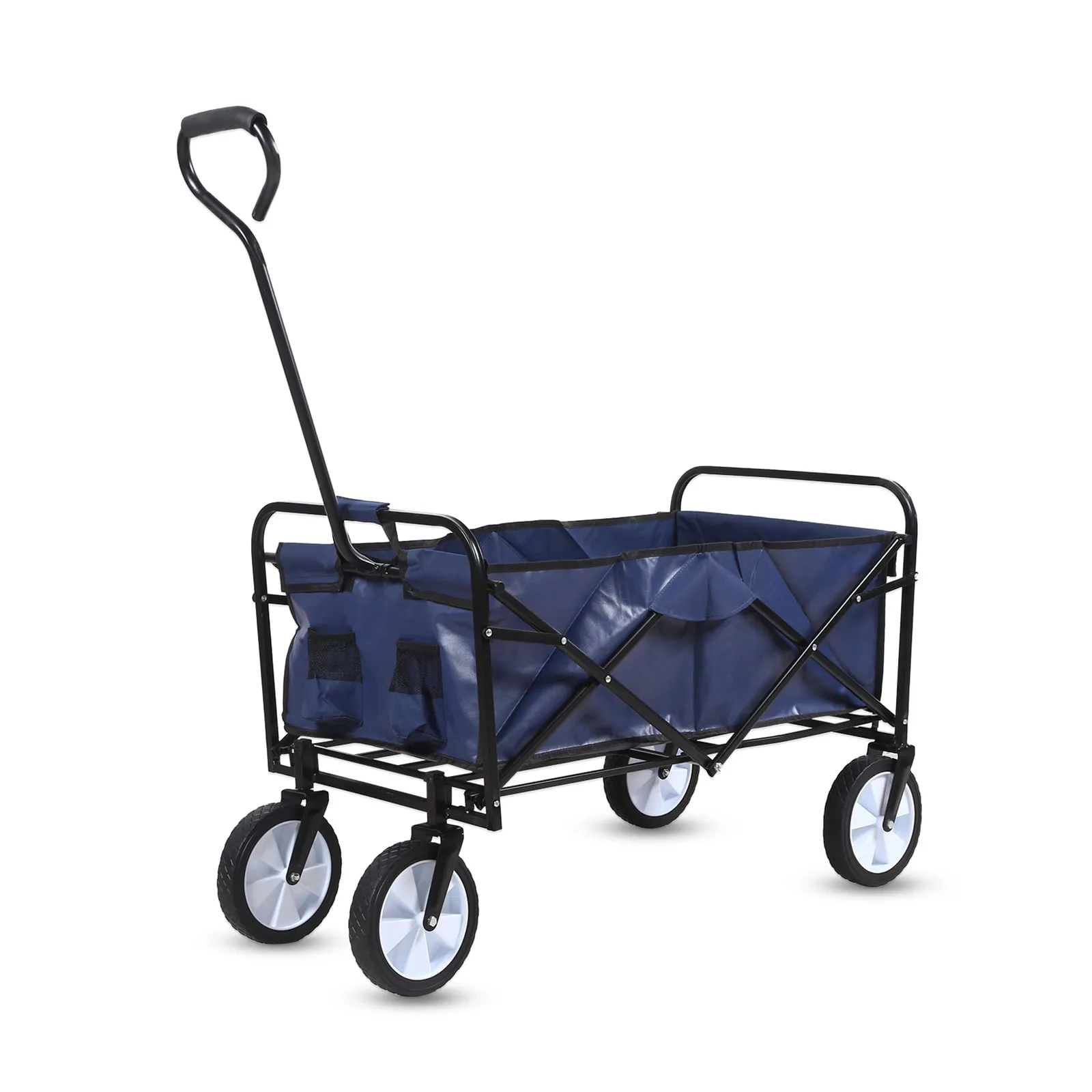 Dubbin Folding Wagon Cart, Convenient Collapsible Outdoor Wagon with Metal Frame for Camping, Shopping, Blue